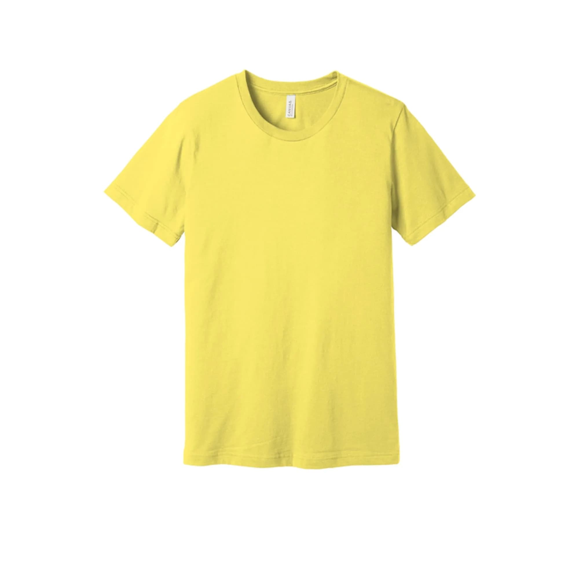 Bella + Canvas Unisex Jersey Short Sleeve Tee, Heather Navy, Large | Comfortable, Athletic Fit for Indian Climate — Yellow / Small