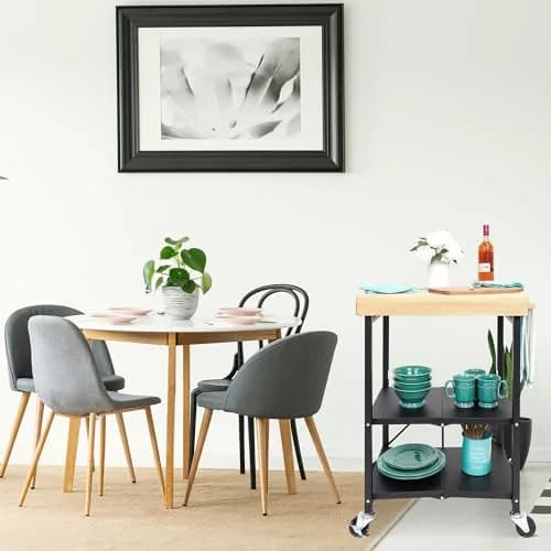 Origami RBT Series Steel-Frame Folding Kitchen Cart with Wheels, 3-Tier Shelves, Black – 200 lbs Capacity, Pre-Assembled, Portable for Indoor & Outdoor Use thumbnail 4