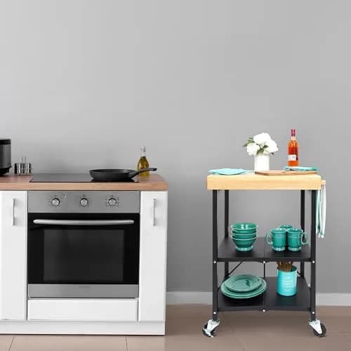 Origami RBT Series Steel-Frame Folding Kitchen Cart with Wheels, 3-Tier Shelves, Black – 200 lbs Capacity, Pre-Assembled, Portable for Indoor & Outdoor Use thumbnail 5