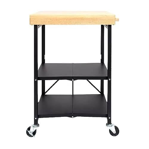 Origami RBT Series Steel-Frame Folding Kitchen Cart with Wheels, 3-Tier Shelves, Black – 200 lbs Capacity, Pre-Assembled, Portable for Indoor & Outdoor Use thumbnail 7