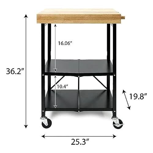 Origami RBT Series Steel-Frame Folding Kitchen Cart with Wheels, 3-Tier Shelves, Black – 200 lbs Capacity, Pre-Assembled, Portable for Indoor & Outdoor Use thumbnail 3