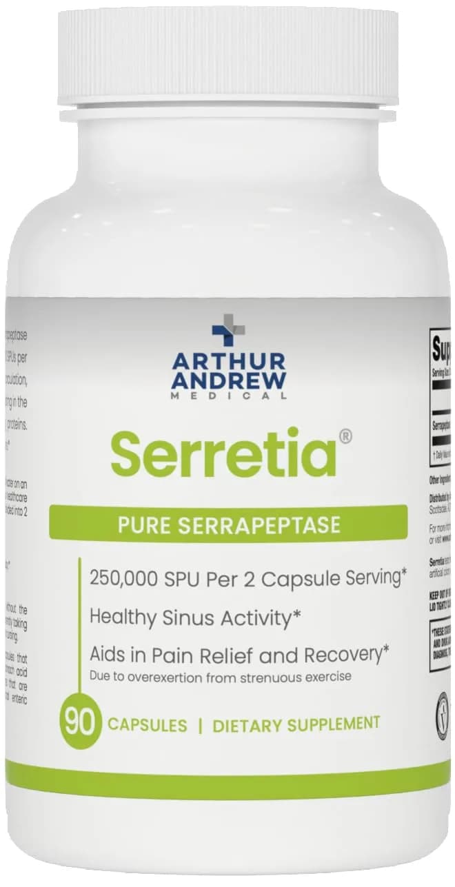 Arthur Andrew Medical Serretia 90 Capsules | Pure Serrapeptase Enzyme for Recovery & Sinus Support — No Color