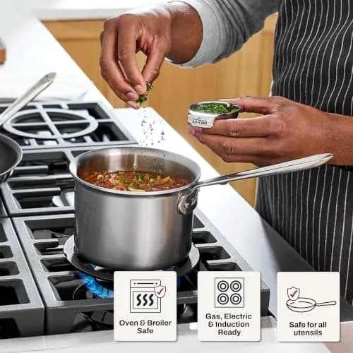 All-Clad D5 Stainless Steel 2 Qt Sauce Pan with Lid | Made in USA, Even Heat, Durable, Induction Safe thumbnail 6