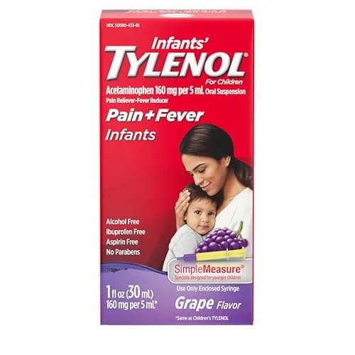 Tylenol Infants' Oral Suspension Grape 1 fl oz (29.57 ml) | Pediatrician Recommended Pain & Fever Relief thumbnail 1