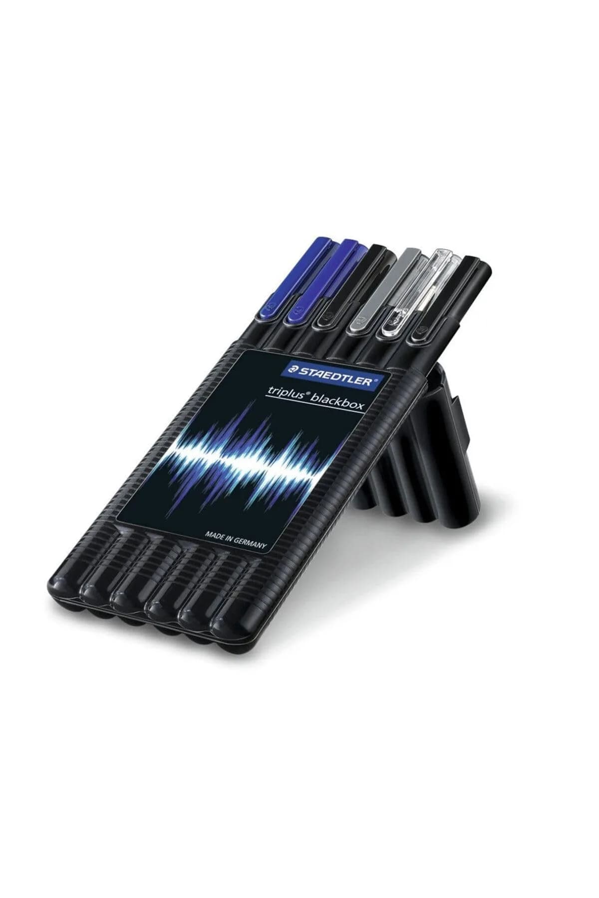 STAEDTLER Triplus Blackbox | Portable Office Pen Set with Fineliner, Rollerball, Ballpoint & Mechanical Pencil — Blue