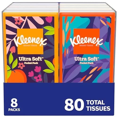 Kleenex On-The-Go Facial Tissues, 8 Travel Packs, 10 Tissues per Pack | 3-Ply Soft & Absorbent thumbnail 1