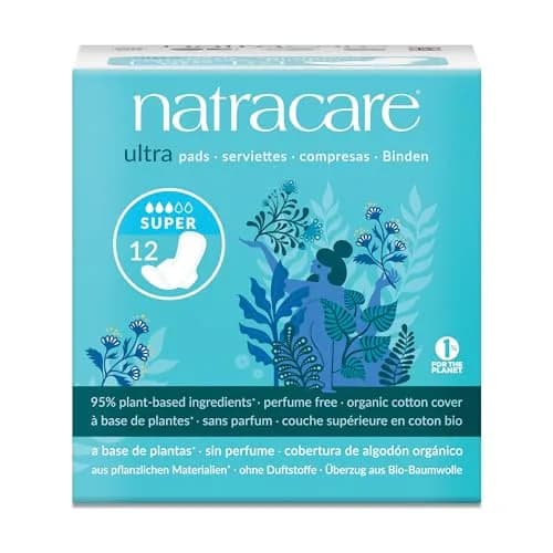 Natracare Slim Fitting Ultra Pads with Wings, Super, 12 Pads (10.5 cm x 24 cm) | Certified Organic Cotton, Plastic-Free thumbnail 1