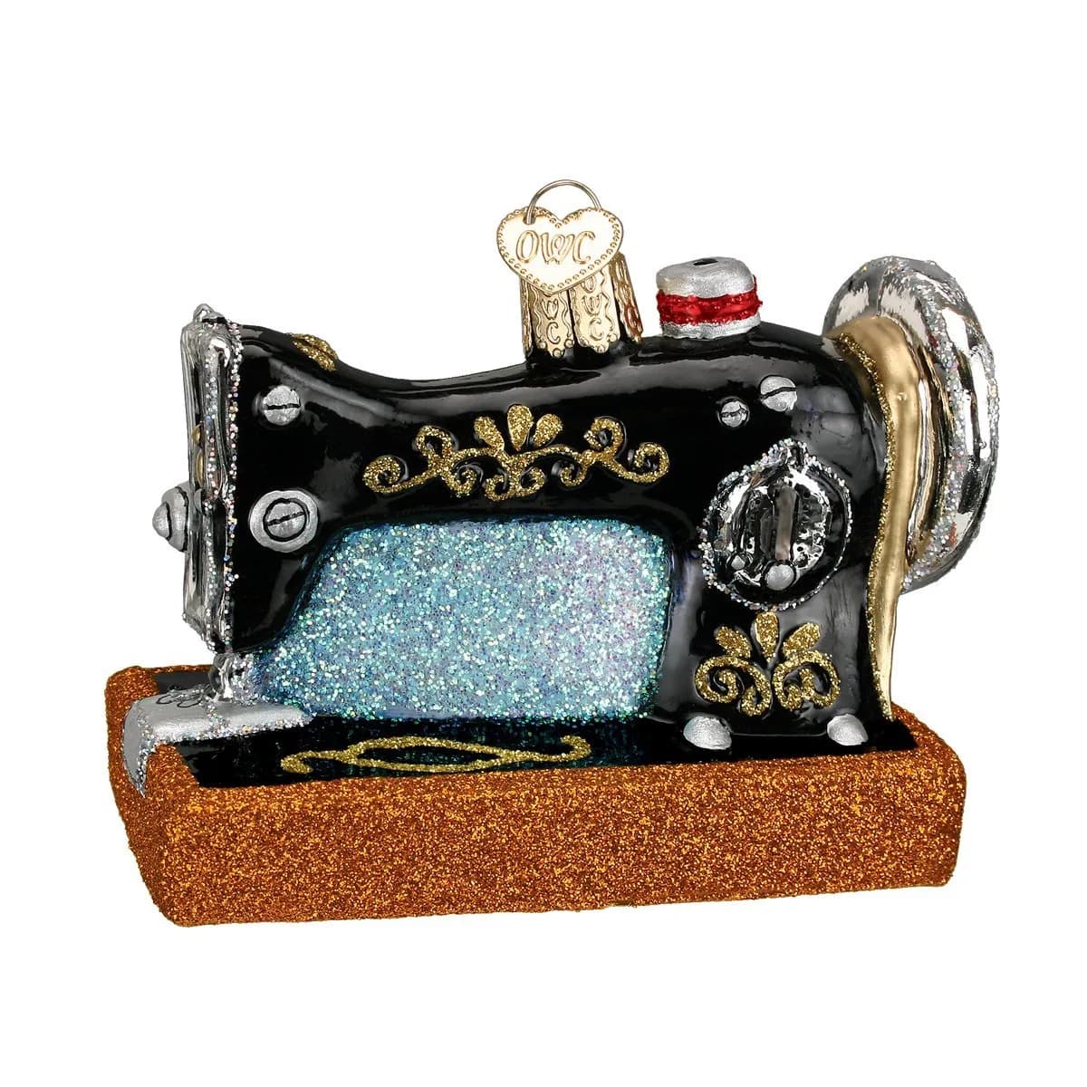 Old World Christmas Sewing Machine Tree Ornament | Vintage Hand-Painted Glass Decor (2.75 in)