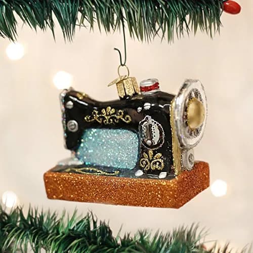 Old World Christmas Sewing Machine Tree Ornament | Vintage Hand-Painted Glass Decor (2.75 in) thumbnail 2