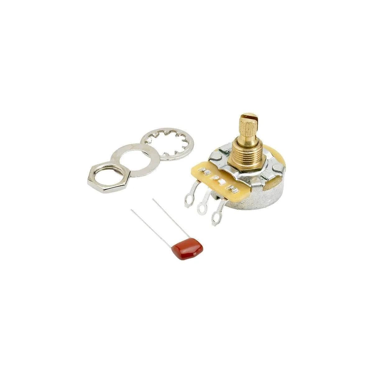 Fender 250k No-Load Split Shaft Potentiometer (Volume - Tone) with .022uf 250V Capacitor and Hardware | For Electric Guitar Tone Control — Gold