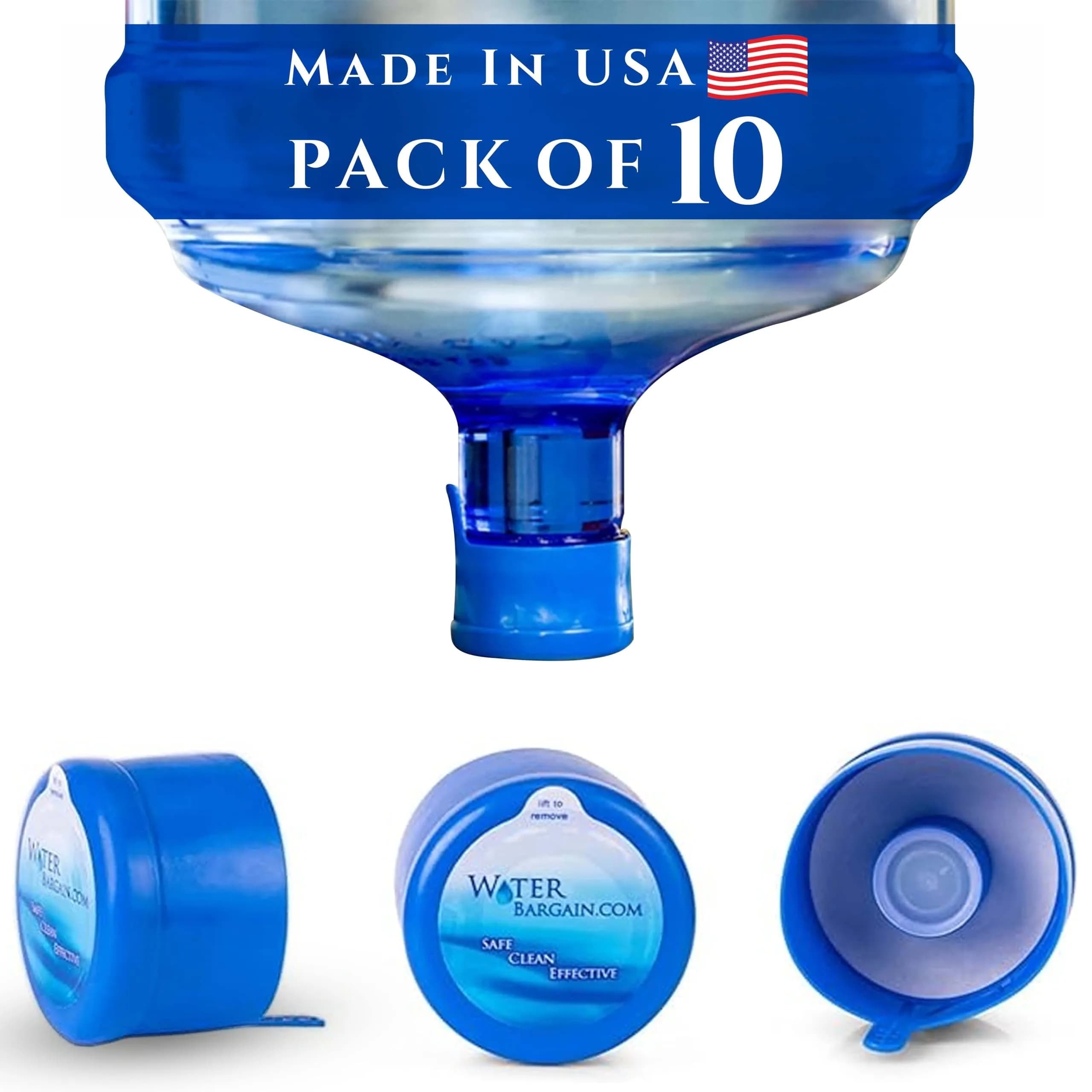 Water Bargain 3 & 5 Gallon Water Jug Caps - 10 Pack, USA Made | Spill-Proof, Airtight, Reusable