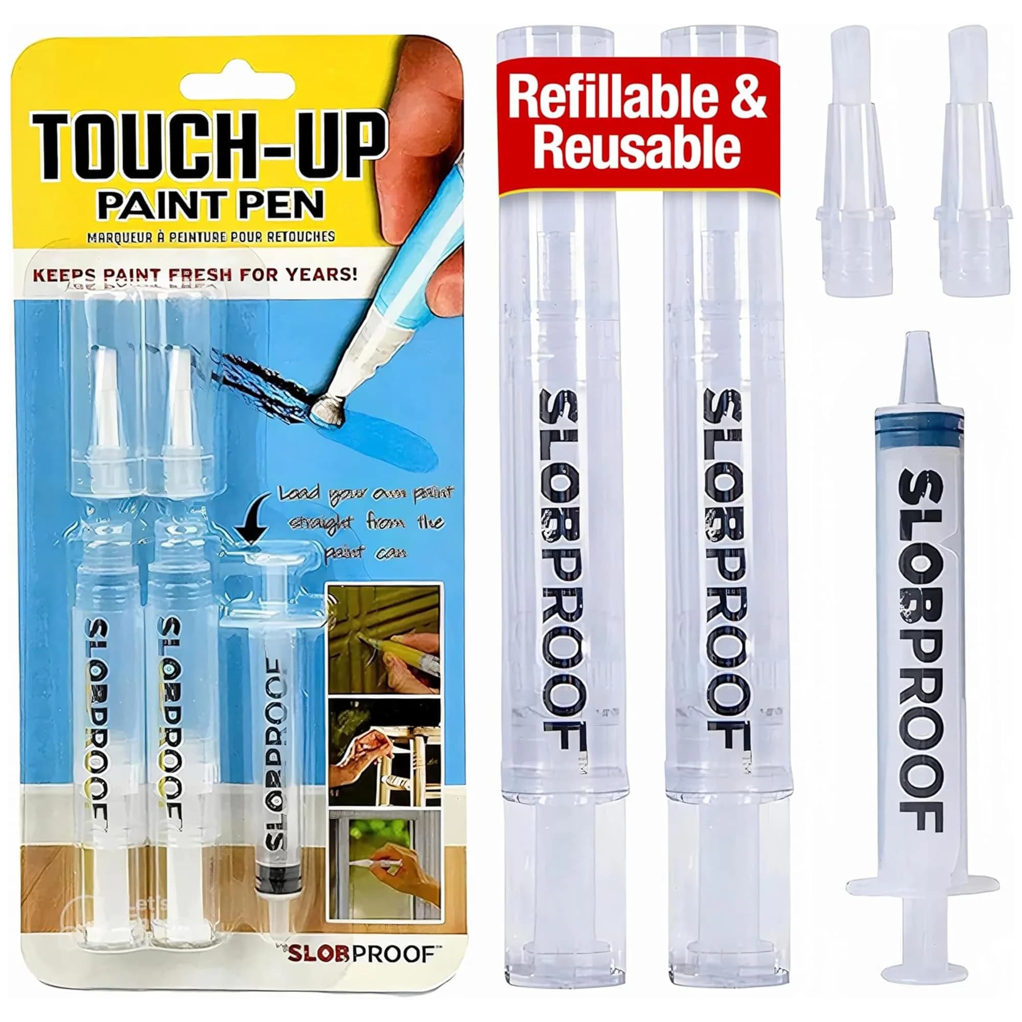 Slobproof Refillable Touch-Up Paint Pen, Pack of 2 - Precision Brush Tip | Mess-Free Tool for Small Areas - main product image