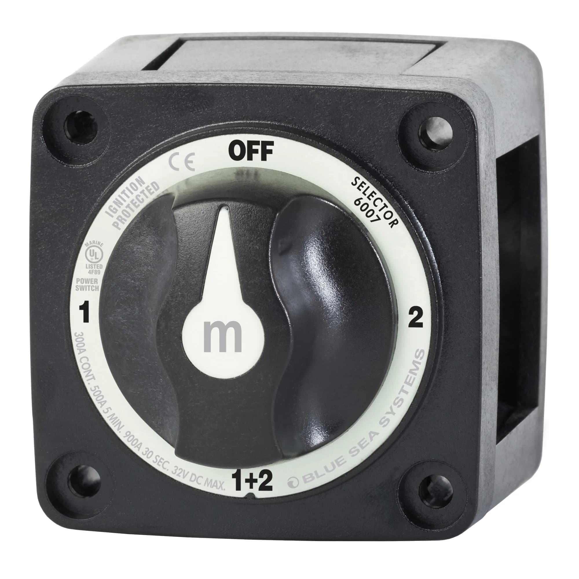 Blue Sea Systems 4-Position Mini Selector Battery Switch, Black | Ignition Protected for Marine Use - main product image