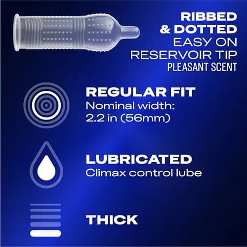 Durex Performax Intense Delay Condoms with Benzocaine, Ribbed & Dotted Latex, 24 Count | Climax Control for Men thumbnail 2