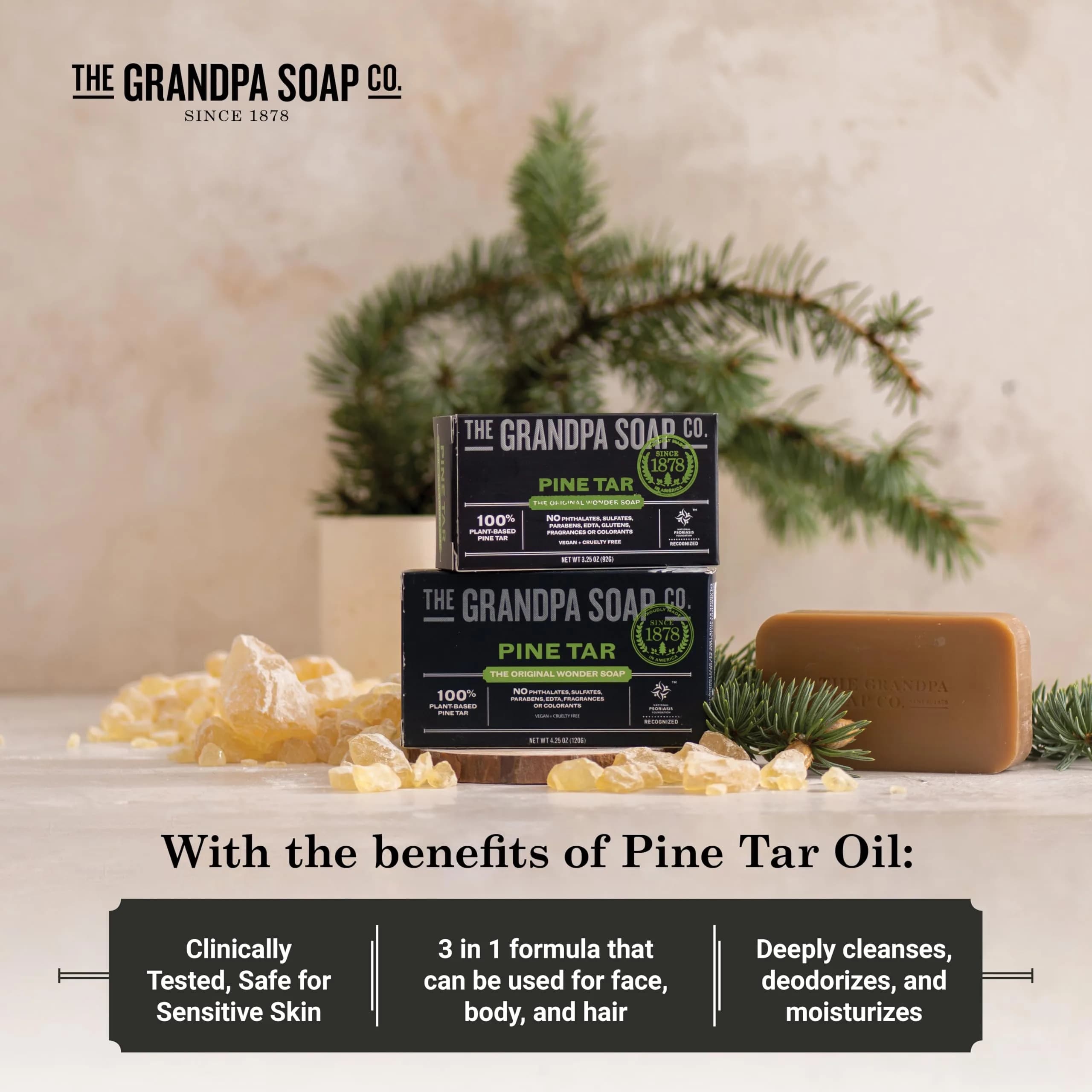 Grandpa's Pine Tar Bar Soap 195 oz (554 g) | 3-in-1 Cleanser Deodorizer Moisturizer for Sensitive Skin - view 4