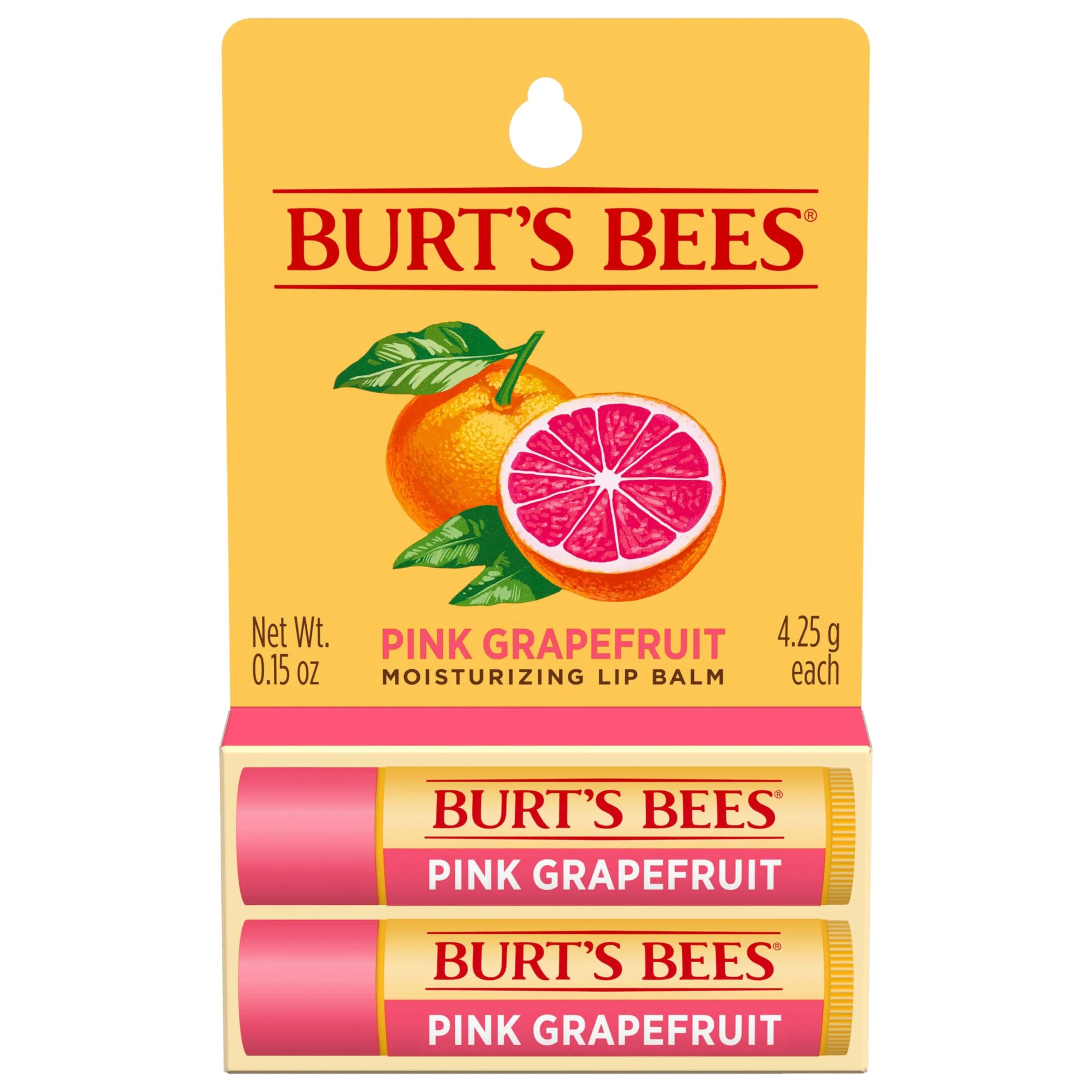 Burt's Bees Pink Grapefruit Tint-Free Lip Balm, 2 Count | Natural Conditioning Lip Treatment - main product image