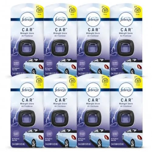 Febreze Car Vent Air Freshener Midnight Storm 0.06 Fl Oz (Pack of 8) | Long-Lasting Fragrance for Indian Cars — Midnight Storm