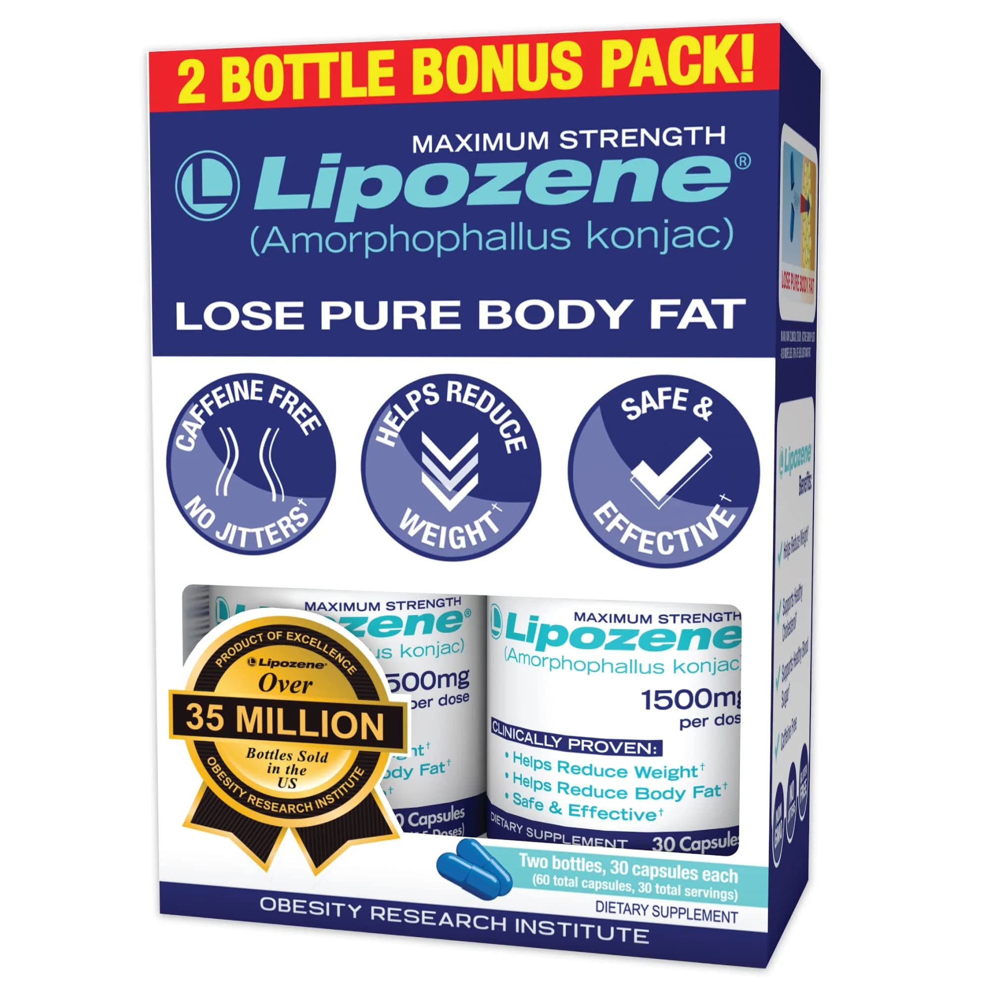 Lipozene Weight Loss Supplement Diet Pills 30 Count (Pack of 2) | Appetite Suppressant & Control