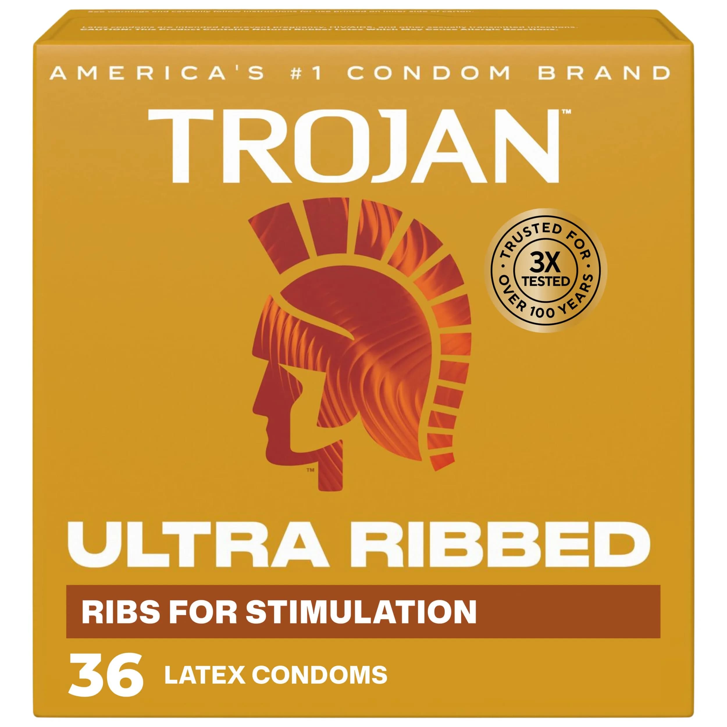 TROJAN Ultra Ribbed Premium Condoms for Ultra Stimulation, 36 Count Pack - main product image