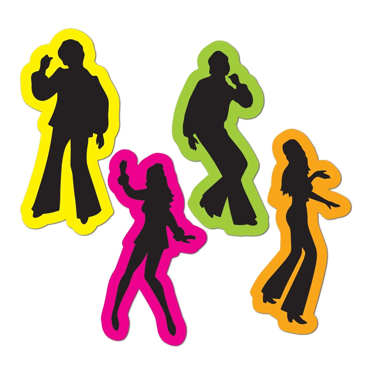 Beistle 4 Piece Groovy Disco 70's Theme Cut Outs Decorations 14" | Retro 70's Silhouettes for Birthday