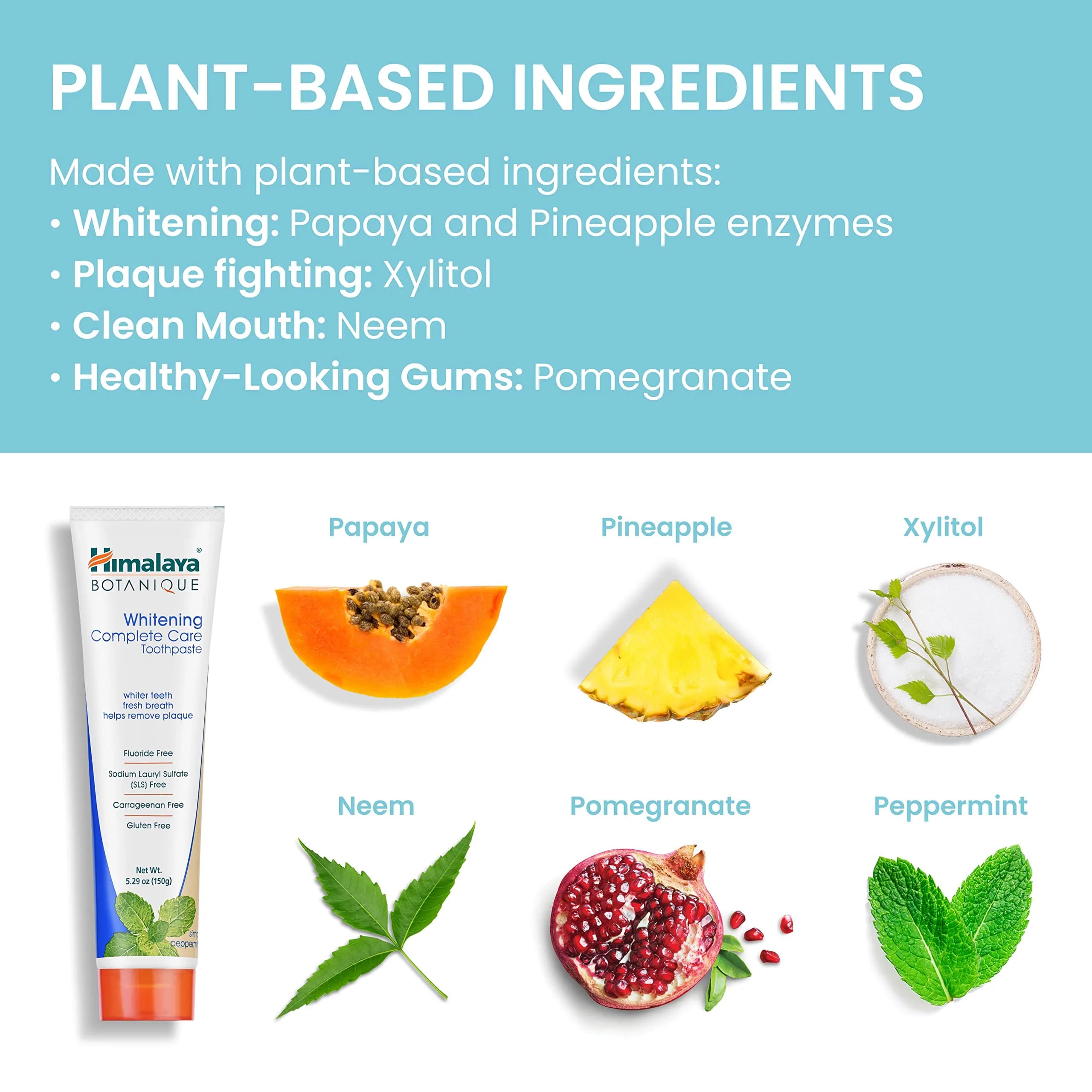 Himalaya Botanique Whitening Complete Care Toothpaste Peppermint 150g (5.29 oz) | Fluoride-Free Whitening & Plaque Control - view 4
