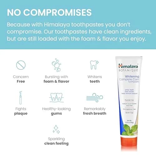Himalaya Botanique Whitening Complete Care Toothpaste Peppermint 150g (5.29 oz) | Fluoride-Free Whitening & Plaque Control thumbnail 3