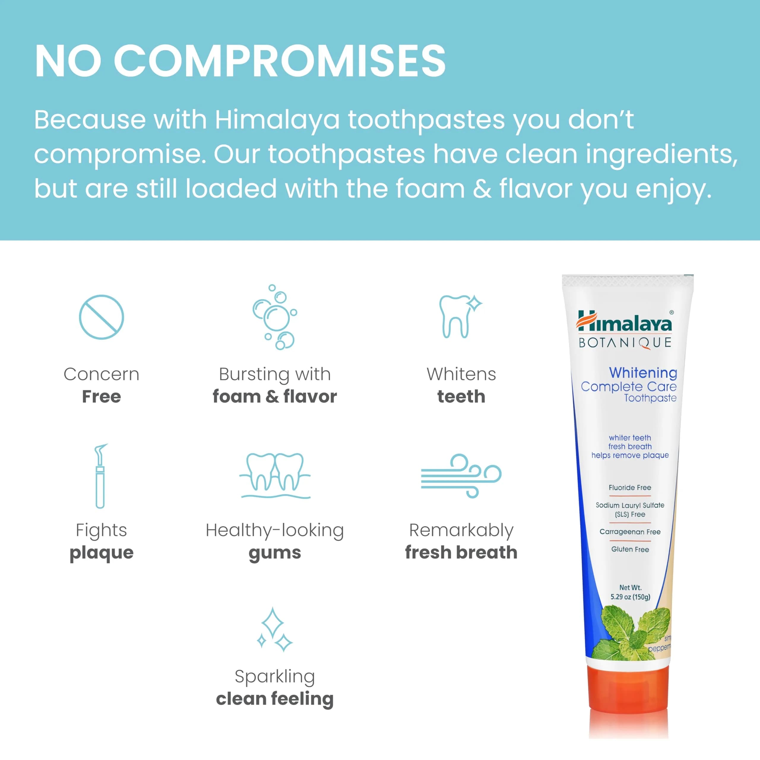 Himalaya Botanique Whitening Complete Care Toothpaste Peppermint 150g (5.29 oz) | Fluoride-Free Whitening & Plaque Control - view 3
