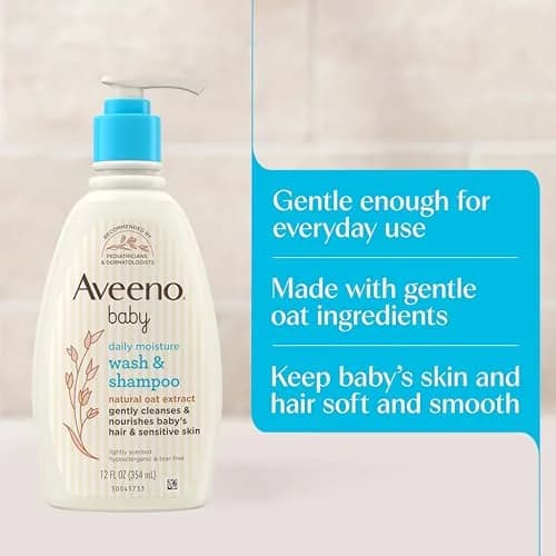 Aveeno Baby Daily Moisture Gentle Wash & Shampoo 354ml (12 Fl Oz) | Tear-Free & Hypoallergenic for Sensitive Skin thumbnail 4
