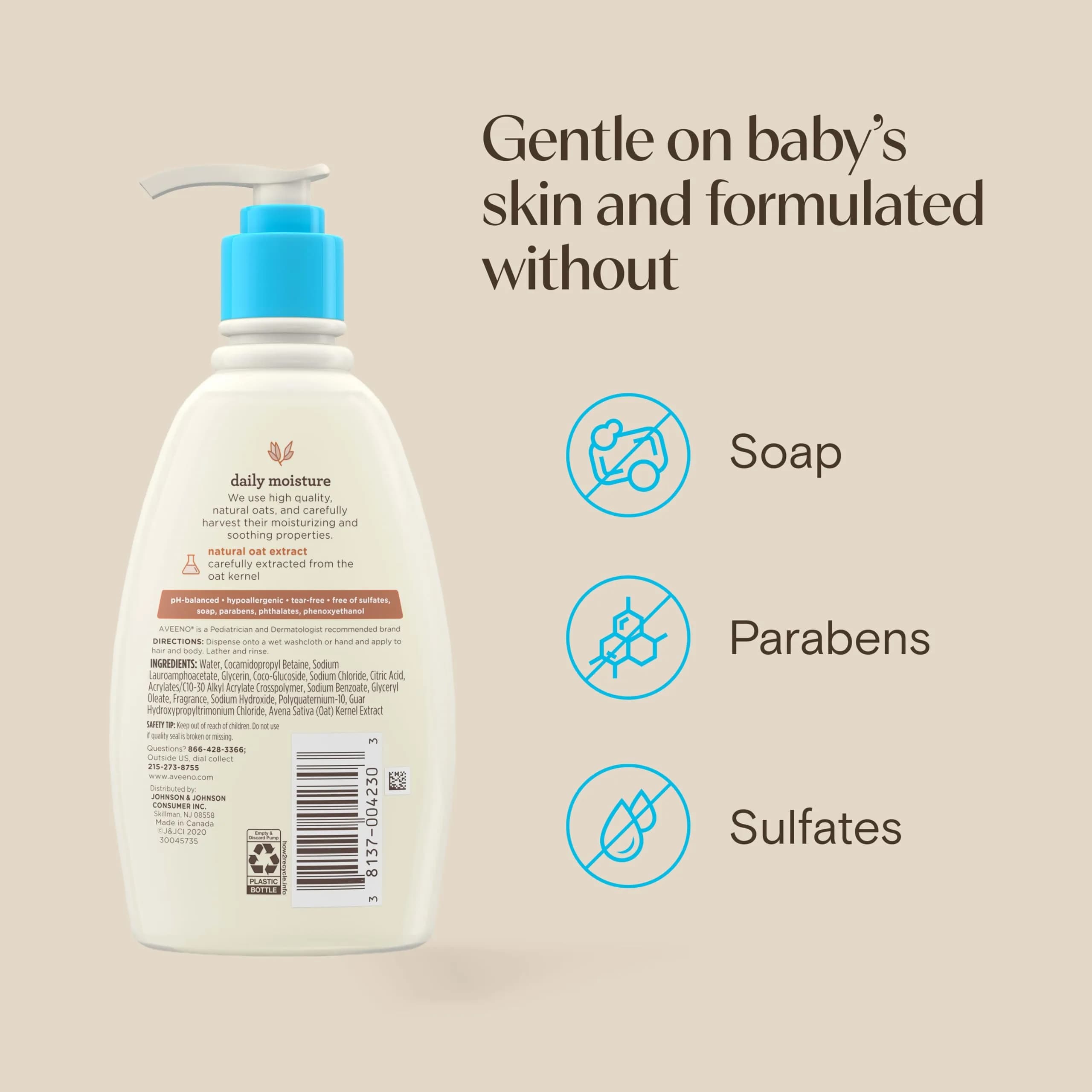 Aveeno Baby Daily Moisture Gentle Wash & Shampoo 354ml (12 Fl Oz) | Tear-Free & Hypoallergenic for Sensitive Skin - view 9