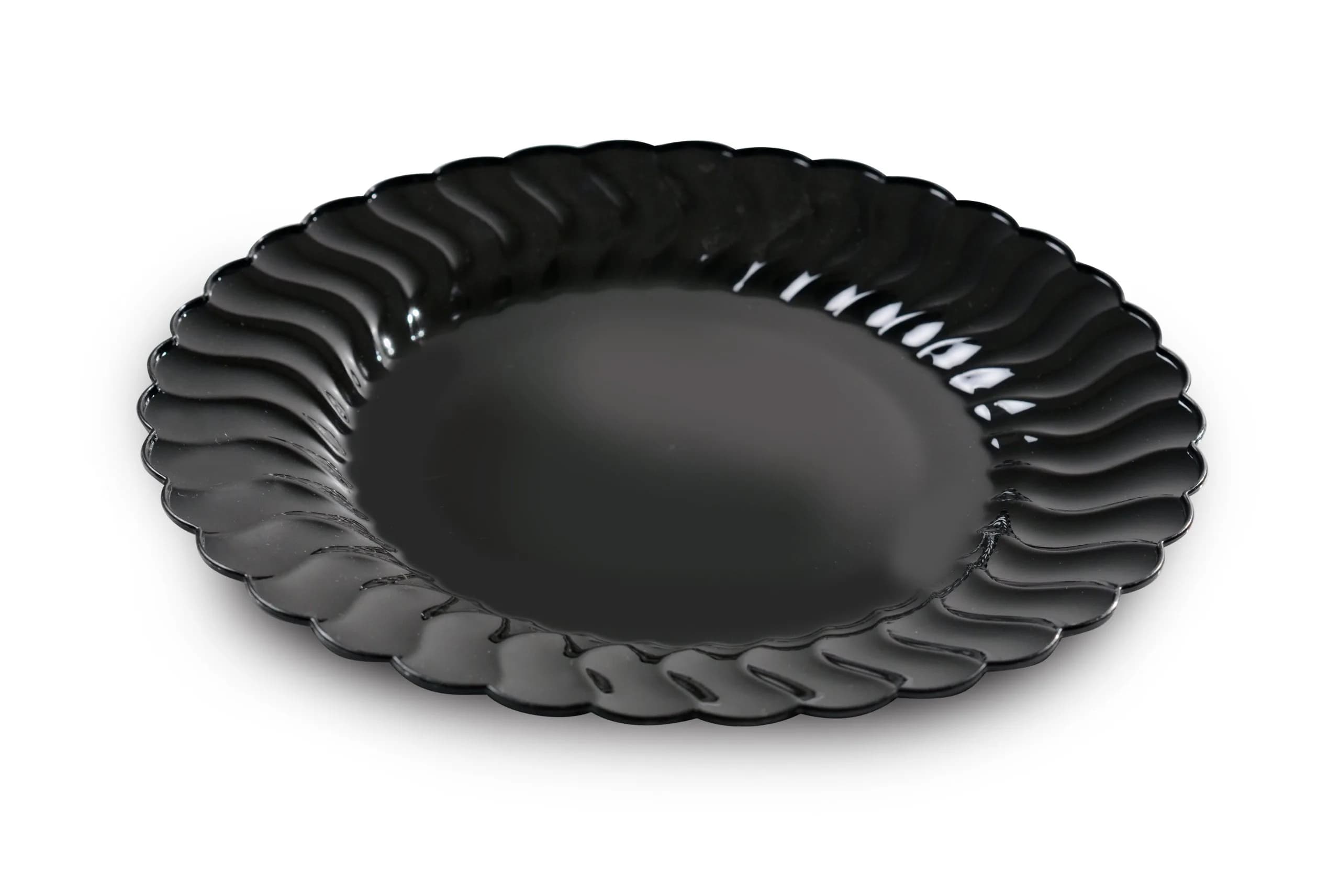 Flairware Black Shell Edged China-Like 6" Plate 180 Pieces | Heavy Duty Recyclable Plastic