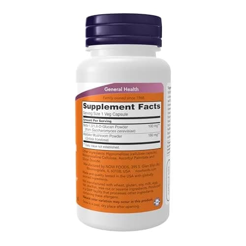 NOW Foods Beta 1,3/1,6- D-Glucan 100 mg with Maitake Mushrooms 90 Veg Capsules | Immune Support from USA thumbnail 2