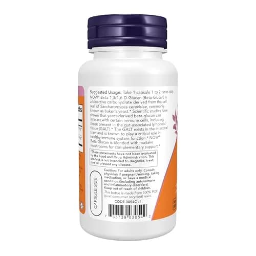 NOW Foods Beta 1,3/1,6- D-Glucan 100 mg with Maitake Mushrooms 90 Veg Capsules | Immune Support from USA thumbnail 3