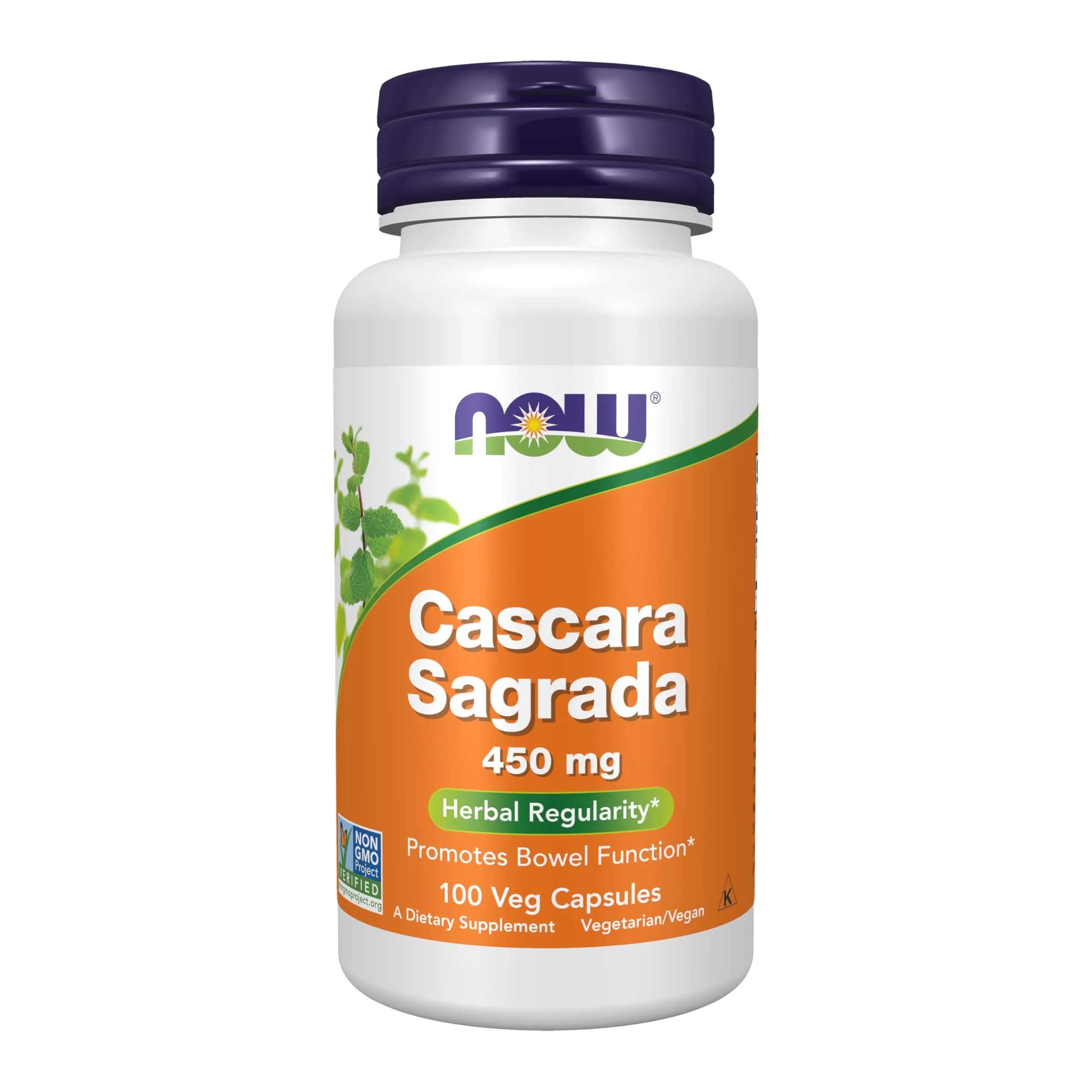 NOW Foods Cascara Sagrada 450 mg Herbal Regularity Supplement 100 Veg Capsules | Promotes Bowel Function - main product image