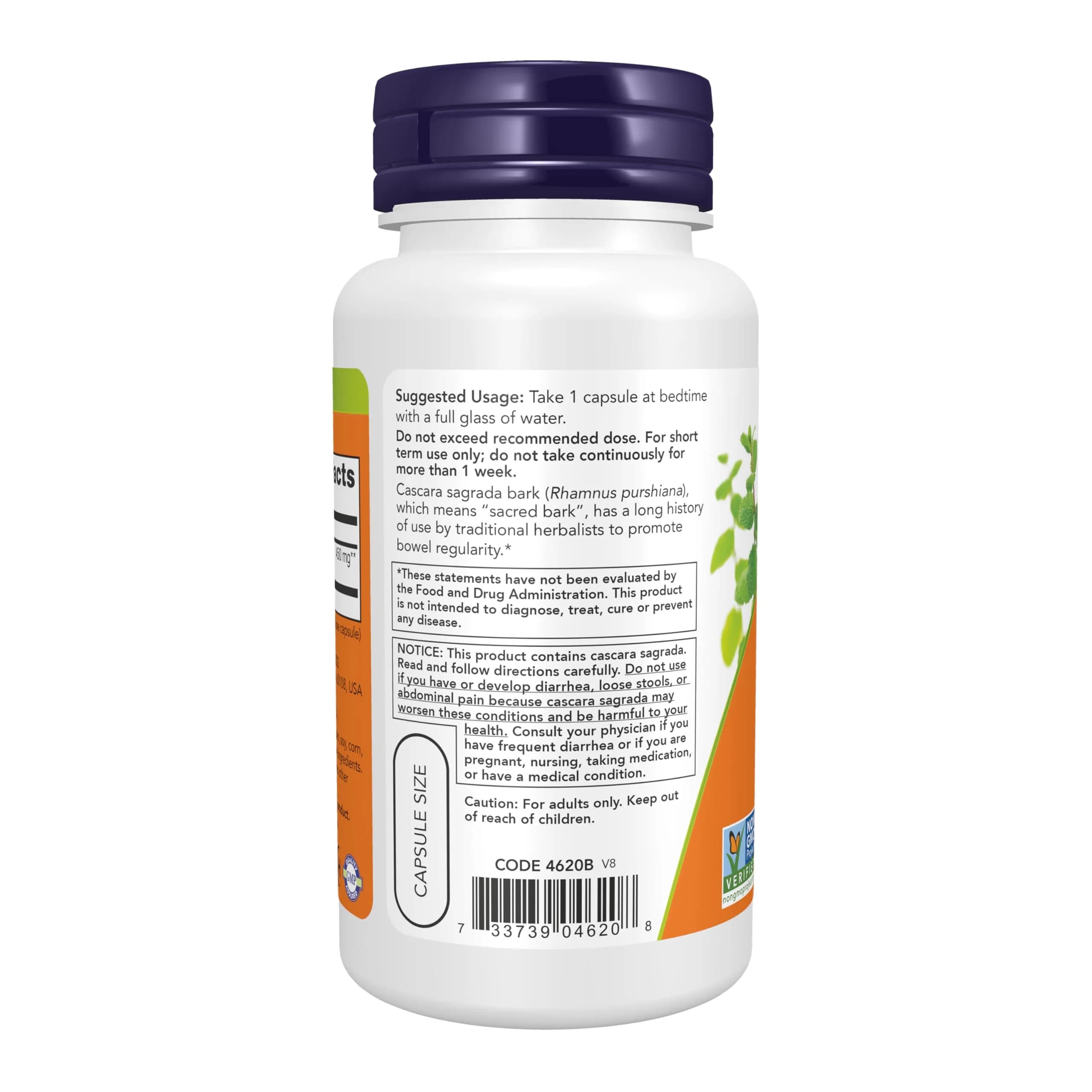 NOW Foods Cascara Sagrada 450 mg Herbal Regularity Supplement 100 Veg Capsules | Promotes Bowel Function - view 3