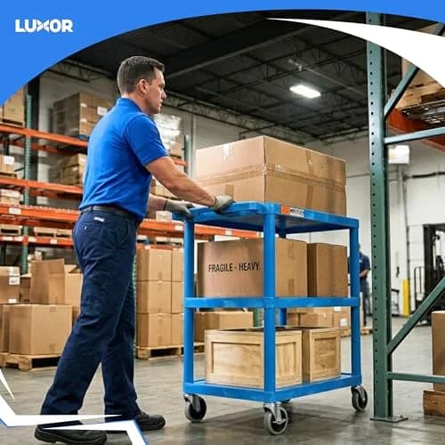 Luxor HE34-BU Utility Cart - 3 Shelves Structural Foam Plastic | Durable Office & Classroom Organizer thumbnail 7