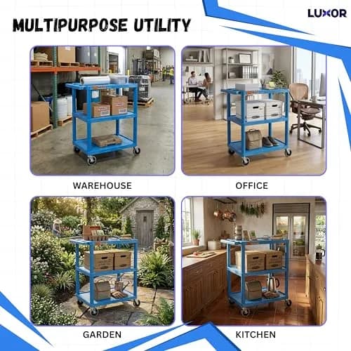 Luxor HE34-BU Utility Cart - 3 Shelves Structural Foam Plastic | Durable Office & Classroom Organizer thumbnail 8