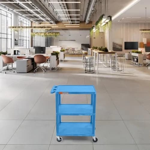 Luxor HE34-BU Utility Cart - 3 Shelves Structural Foam Plastic | Durable Office & Classroom Organizer thumbnail 3