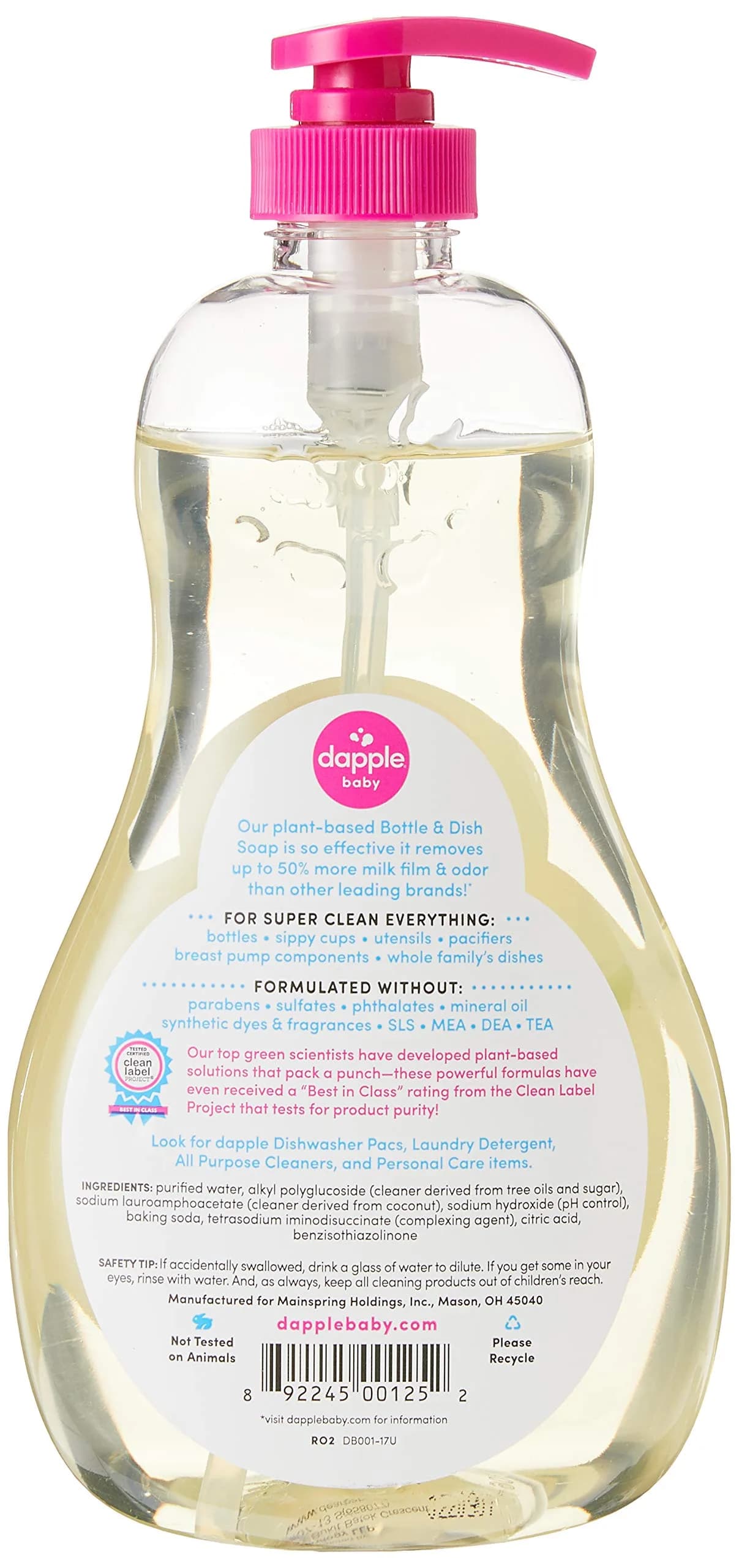 Dapple Baby Bottle & Dish Liquid, 1000ml (33.8 Fl Oz) | Fragrance-Free, Green Technology Formula - view 2