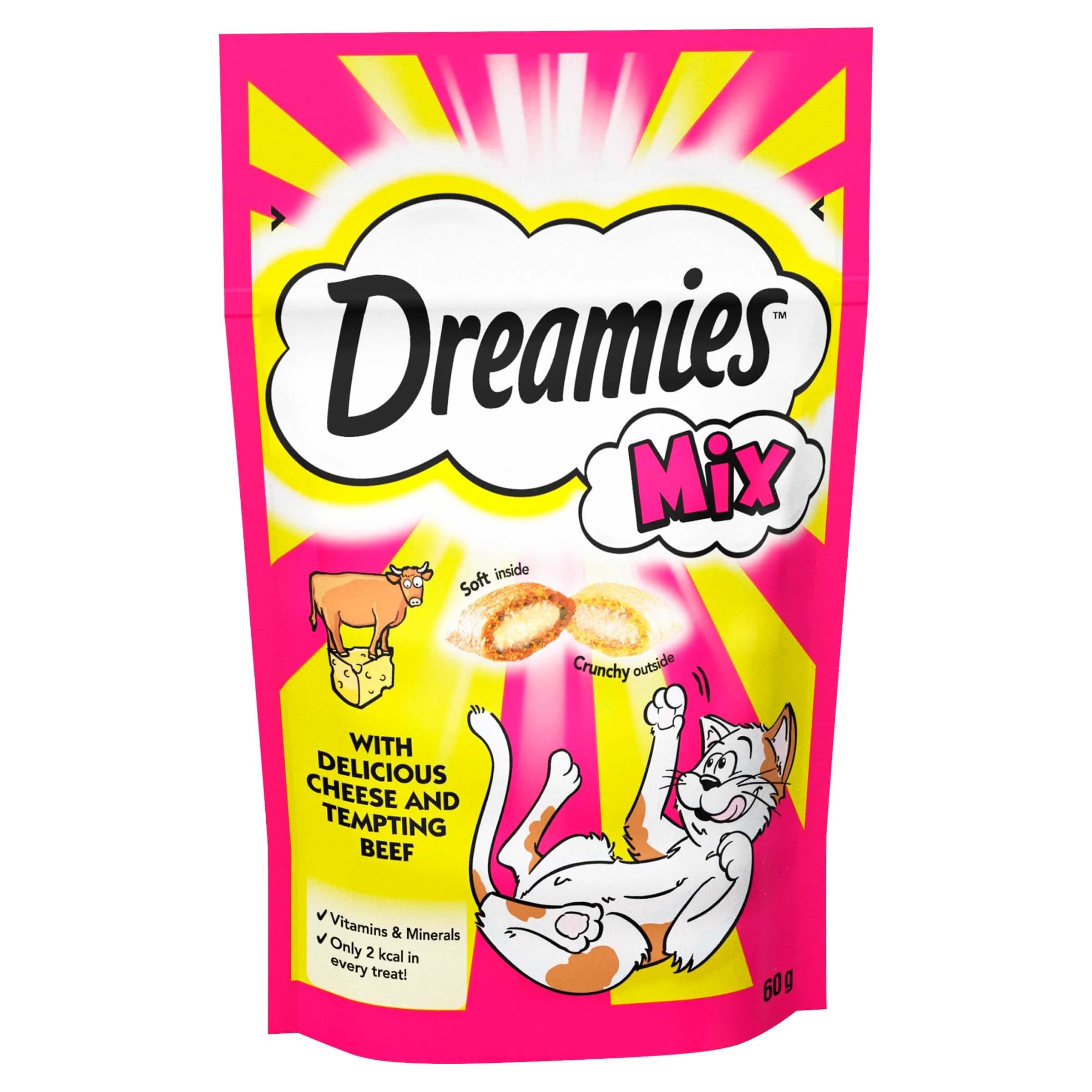 Dreamies Beef & Cheese Mix Cat Treats 8 x 60g | Crunchy Snack for Cats