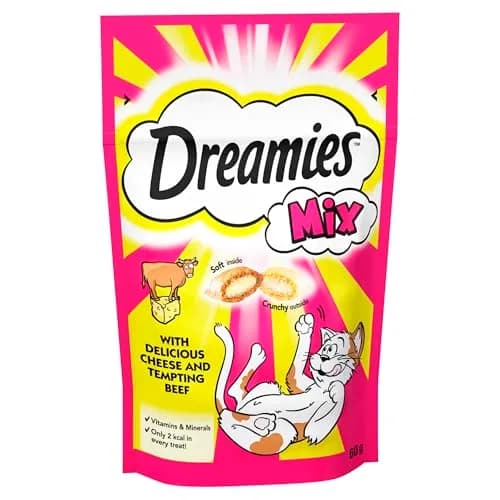 Dreamies Beef & Cheese Mix Cat Treats 8 x 60g | Crunchy Snack for Cats thumbnail 1