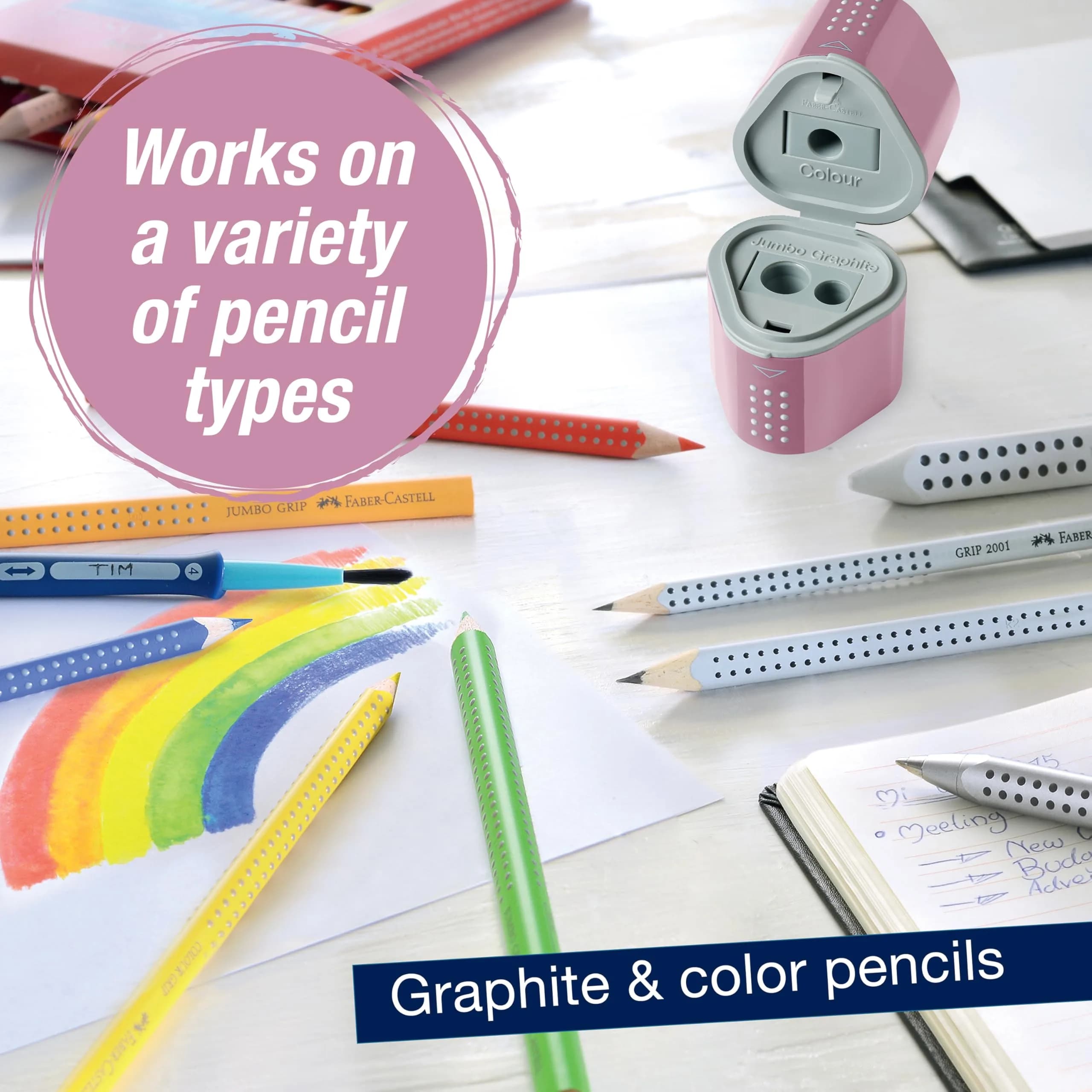 Faber-Castell Grip Trio Pencil Sharpener Rose Shadows | 3-in-1 Manual Sharpener for Graphite, Color, Jumbo Pencils - view 5