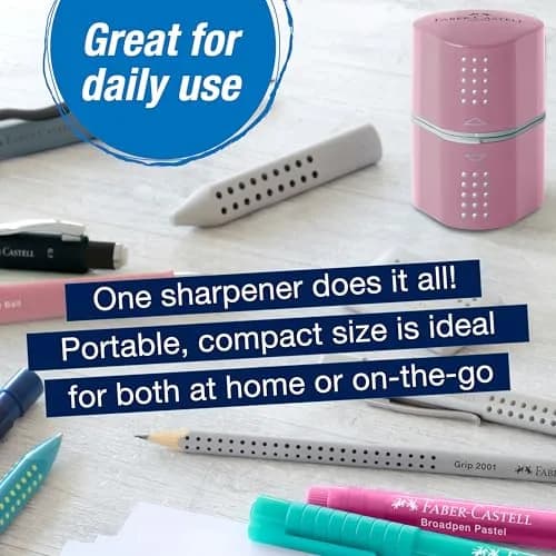 Faber-Castell Grip Trio Pencil Sharpener Rose Shadows | 3-in-1 Manual Sharpener for Graphite, Color, Jumbo Pencils thumbnail 6