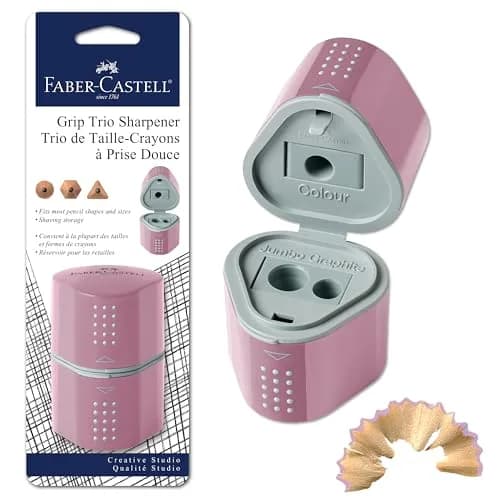 Faber-Castell Grip Trio Pencil Sharpener Rose Shadows | 3-in-1 Manual Sharpener for Graphite, Color, Jumbo Pencils thumbnail 1