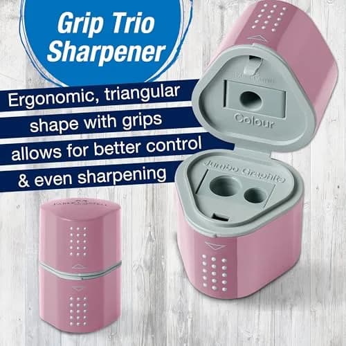 Faber-Castell Grip Trio Pencil Sharpener Rose Shadows | 3-in-1 Manual Sharpener for Graphite, Color, Jumbo Pencils thumbnail 2