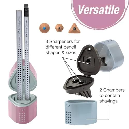 Faber-Castell Grip Trio Pencil Sharpener Rose Shadows | 3-in-1 Manual Sharpener for Graphite, Color, Jumbo Pencils thumbnail 3