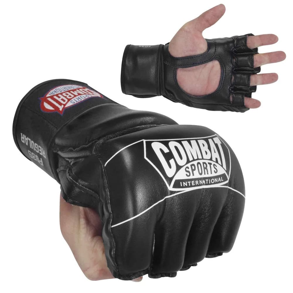Combat Sports Pro Style Grappling MMA Gloves (Black, Medium) | Open-Palm, 5oz, Synthetic Leather