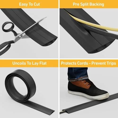 D-Line 6ft Floor Cord Cover Cable Protector 1.6m (6ft) | Heavy Duty PVC Cable Management for Offices and Homes thumbnail 2