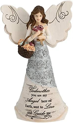 Pavilion Elements Godmother Angel Figurine 6-Inch (15.24 cm) | Holding Basket of Flowers, You are My Angel Here on Earth thumbnail 1