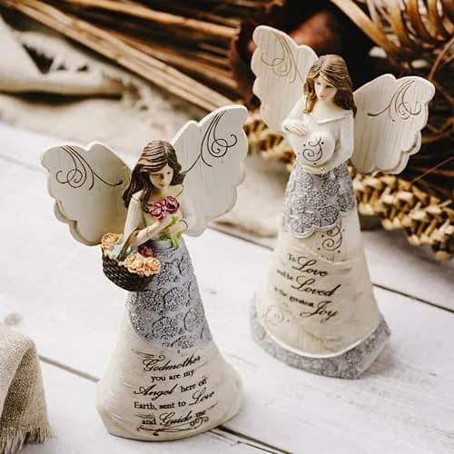 Pavilion Elements Godmother Angel Figurine 6-Inch (15.24 cm) | Holding Basket of Flowers, You are My Angel Here on Earth thumbnail 7