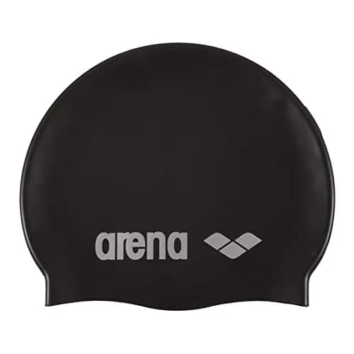 Arena Classic Unisex Soft Silicone Swim Cap for Women and Men, Intensive Training and Racing Comfortable Non-Slip Long Hair Swimming Hat, Black/Silver thumbnail 1